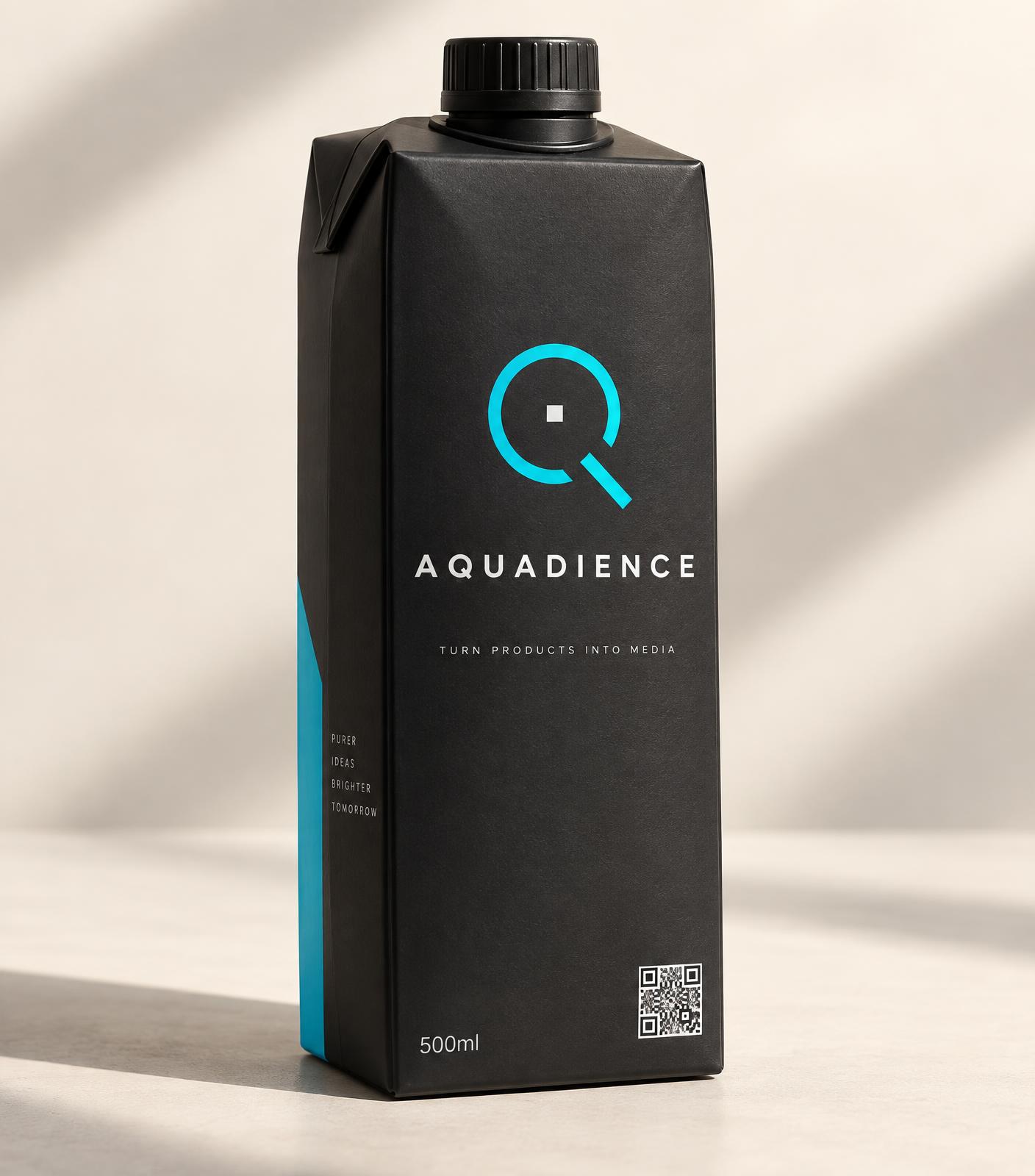 AQUAREACH-Basiskarton mit Logo, Claim und QR-Code